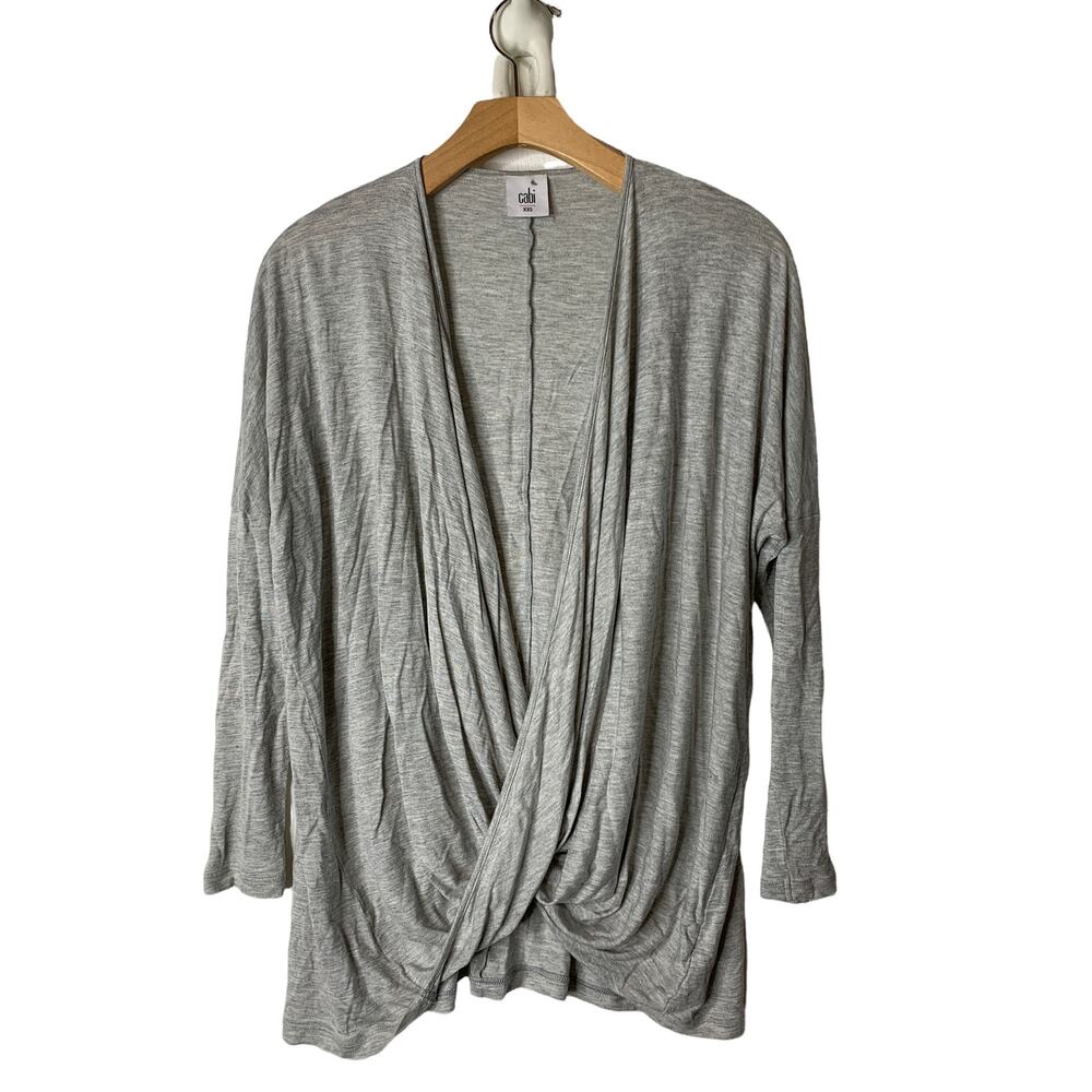 CAbi 3245 Taylor Twist Front Light Gray Oversized 3/4 Sleeve Tee Blouse XXS 2XS